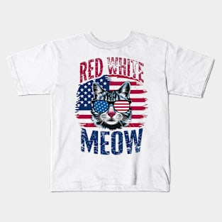 Red White And meow USA Kids T-Shirt